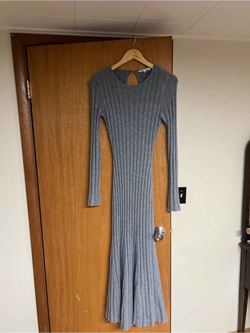 Reformation Cashmere Ribbed Sweater Maxi Dress — Gray